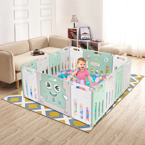 Image of 14 Panel Foldable Baby Playpen Portable With Gate Indoor Outdoor