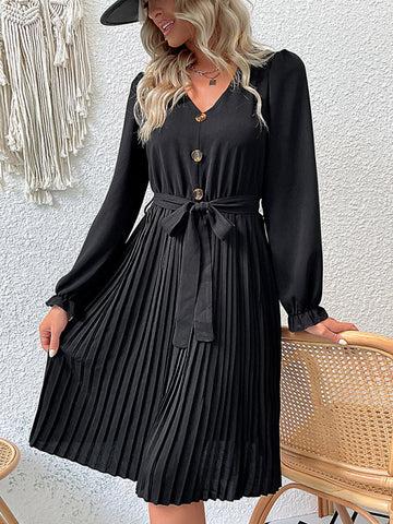 Image of pleated dress with sleeves