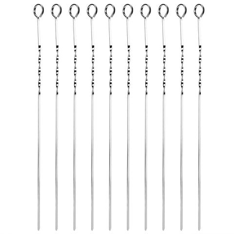 Image of 10Pcs BBQ Shish Kabob Skewers 16-inch V-Shape Stainless Steel Reusable