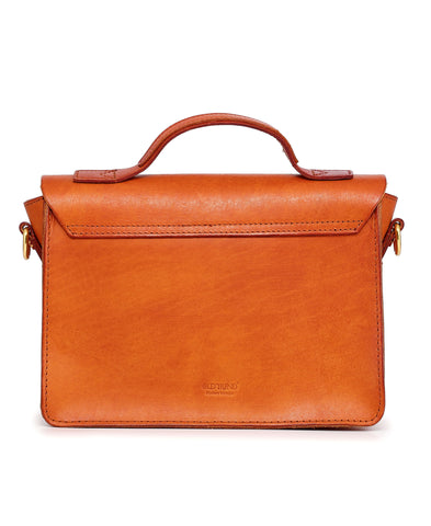 Image of Mini Leather Satchel Crossbody Bag - Brown