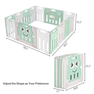 14 Panel Foldable Baby Playpen Portable With Gate Indoor Outdoor