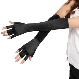 Gothic gloves - Gothic fingerless satin gloves elbow length for women goth punk clothing - black - mommyfanatic