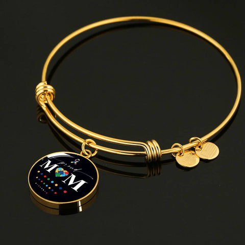 Image of Proud Mom - Autism Awareness gold circle pendant bangle - mommyfanatic