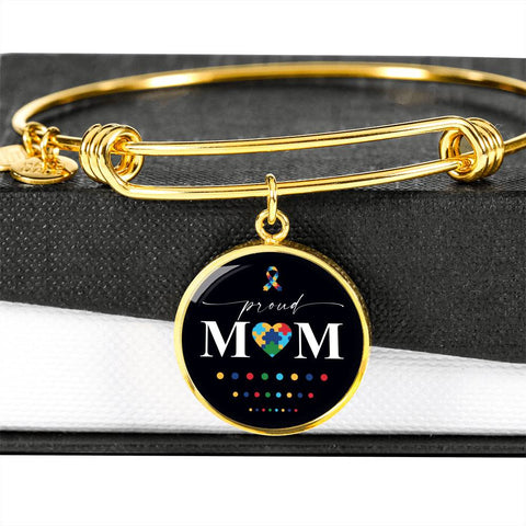 Image of Proud Mom - Autism Awareness gold circle pendant bangle - mommyfanatic