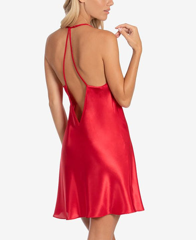 Image of Crimson - sleep Chemise lace plume luxury satin nightgown dress - mommyfanatic