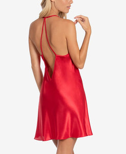 Crimson - sleep Chemise lace plume luxury satin nightgown dress - mommyfanatic