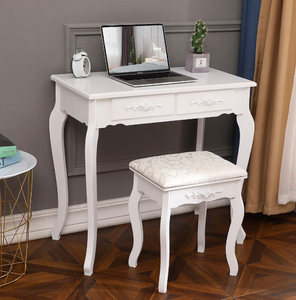 White Vanity Makeup Table Set Wood Desk Bench W/4 Drawers