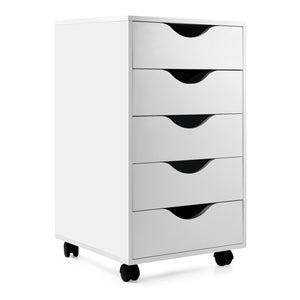 Wood Filing Cabinet 5 Drawer Storage W/Wheels 24 inches High White