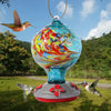 Hummingbird Feeders For Outdoors Hanging; Hand Blown Glass Hummingbird Feeder with Attractive Spiral Pattern For Garden Decor