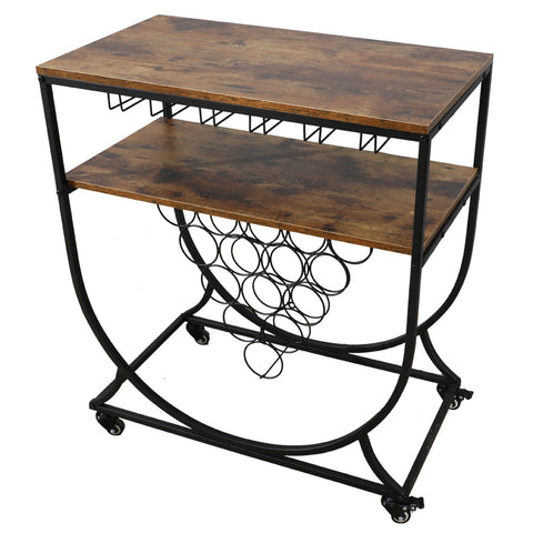 Image of Small Metal Wine Storage Rack Stand Cart W/Glass Holder For Home