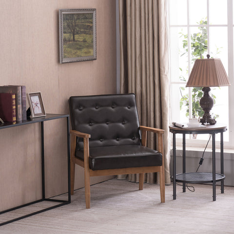 Image of Wooden Armchair Comfy Mid-Century Black - mommyfanatic