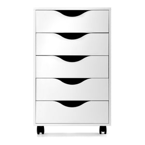 Wood Filing Cabinet 5 Drawer Storage W/Wheels 24 inches High White