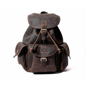 Mens Brown Leather Backpack Rucksack Travel