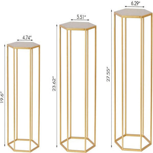 3 Set Metal Plant Stand Tall Indoor Hexagon 27.55" Gold
