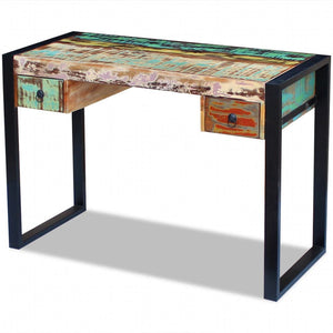 Solid Reclaimed Wood Desk Study Table With Drawers Multi-Color