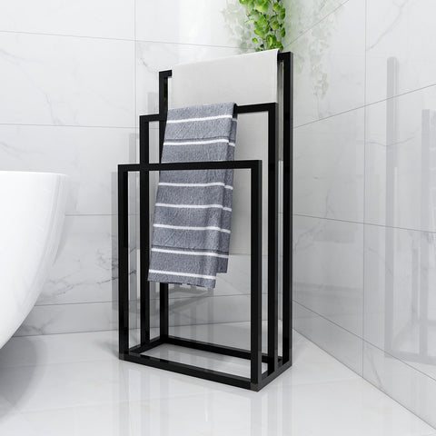 Image of Metal Freestanding Bathroom Towel Holder 3 Tier Storage Rack Black