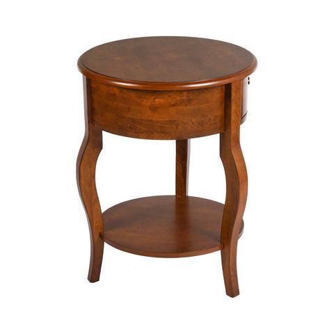 Image of Mid-Century Round End Table Small Wooden W/Drawer Storage Living Room