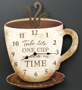 Large Decorative Coffee Clock Take Life One Cup at a Time