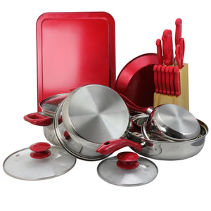 Megachef 22 Piece Aluminum Cookware Combo Set In Red
