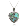 Large Turquoise Heart Pendant Sterling Silver Marcasite