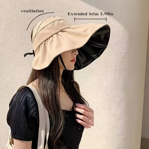 Image of Wide Brim Sun Visor Foldable Picnic Hat Beach UV Protection Scallop Cap For Outdoor; Women's Hat & Caps