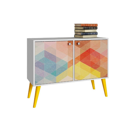 Image of Manhattan Comfort Side Table W/3 Storage Shelves & Drawer Living Room