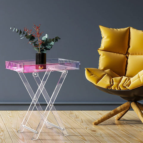 Image of Stylish Acrylic Iridescent Coffee Table Folding Tray 24 inches High