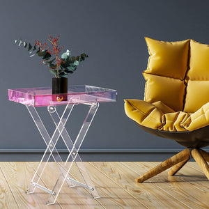 Stylish Acrylic Iridescent Coffee Table Folding Tray 24 inches High