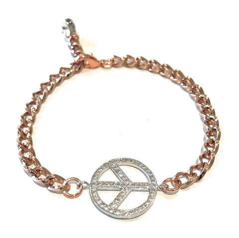 Image of Karma Bracelet; Peace Sign Bracelet; Peace Bracelet; Symbolic Bracelet; Symbolic Jewelry; Peace Sign Gift; Pave Bracelet; Rose Gold Bracelet