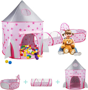 3 in 1 Rocket Ship Play Tent Indoor/Outdoor Playhouse Set Toddlers