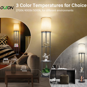 63" Floor Lamp LED Modern W/Shelves Dimmable Living Room Bedroom Black