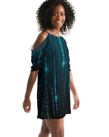 Image of Blue Matrix Womens Open Shoulder A-Line Dress