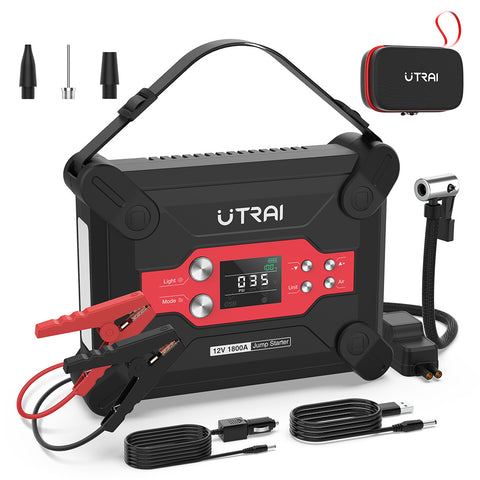 Image of Portable Car Jump Starter Lithium Pack Tire Inflator Gas Diesel 1800A