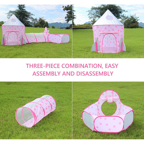Image of 3 in 1 Rocket Ship Play Tent Indoor/Outdoor Playhouse Set Toddlers