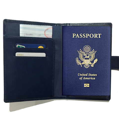 Image of Leather RDID Passport Wallet Men's Safe Lock Scan Blocker