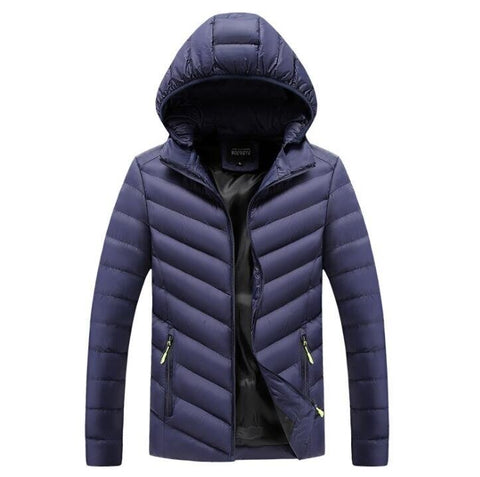Image of Mens Black Hooded Puffer Jacket Lightweight With Zipper