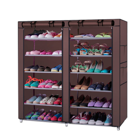 Image of 6-Tier Fabric Shoe Rack 2-Line 12 Lattices Non-Woven Storage Closet - mommyfanatic