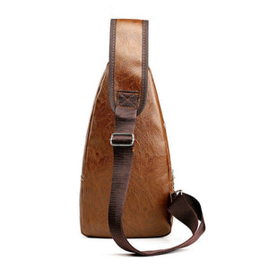 Men Crossbody Sling Backpack With USB Charging Port Waterproof Brown - mommyfanatic