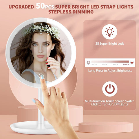 Image of LED Vanity Mirror Light Up Rechargeable W/Detachable Storage Tray