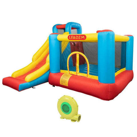 Image of Kids Outdoor Trampoline Oxford Cloth Inflatable Bounce Castle W/Fan - mommyfanatic