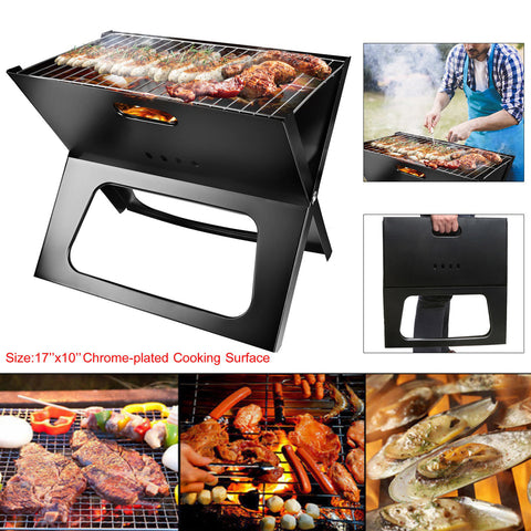 Image of Small Foldable Barbecue Grill Portable Charcoal Kabob Outdoor Camping Black - mommyfanatic
