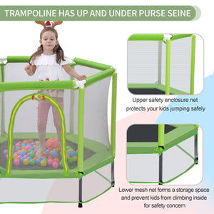 55" Toddlers Mini Trampoline W/Net Indoor Outdoor Safety Net & Balls