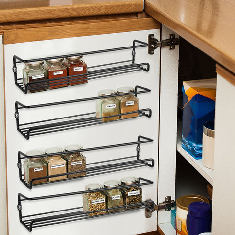 Image of 4Pcs Wall Mount Spice Racks Organizer Storage Shelf Kitchen Cabinet