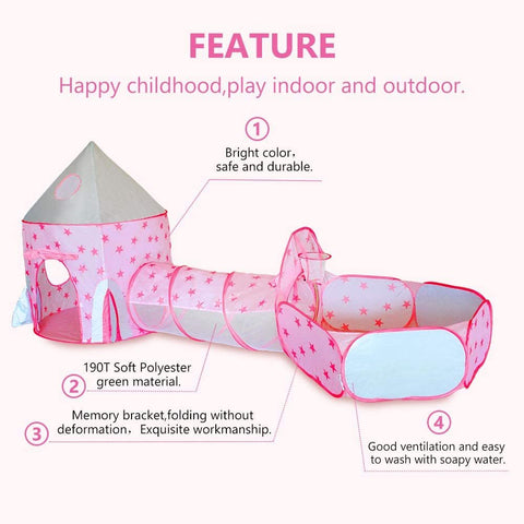 Image of 3 in 1 Rocket Ship Play Tent Indoor/Outdoor Playhouse Babies Toddlers - mommyfanatic