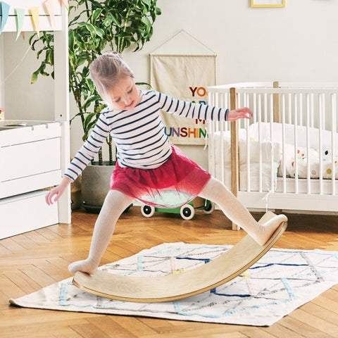 Image of Wooden Wobble Board Kids Toddler Adults Exercise 660 Pounds Capacity