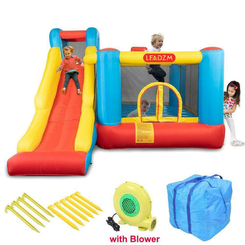 Image of Kids Outdoor Trampoline Oxford Cloth Inflatable Bounce Castle W/Fan - mommyfanatic