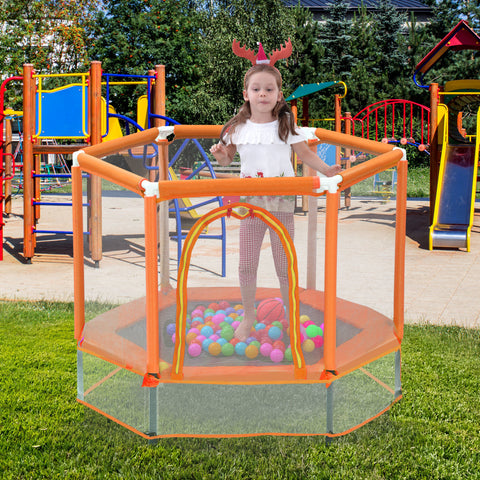 Image of 55" Toddlers Mini Trampoline W/Net Indoor Outdoor Safety Net & Balls