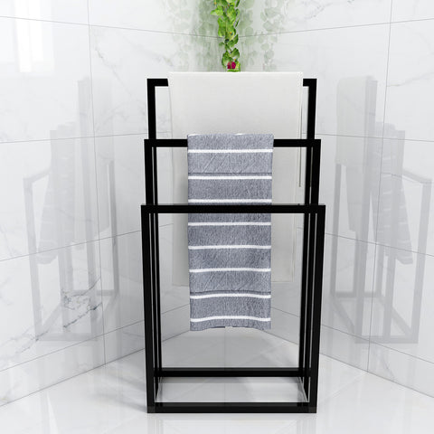 Image of Metal Freestanding 3 Tiers Hand Towel Holder Organizer Bathroom Black - mommyfanatic