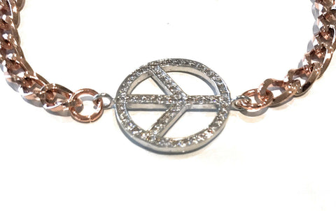 Image of Karma Bracelet; Peace Sign Bracelet; Peace Bracelet; Symbolic Bracelet; Symbolic Jewelry; Peace Sign Gift; Pave Bracelet; Rose Gold Bracelet