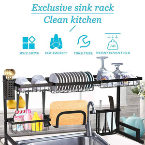 Stainless Steel Dish Drying Rack Over Sink Cutlery Drainer Organizer